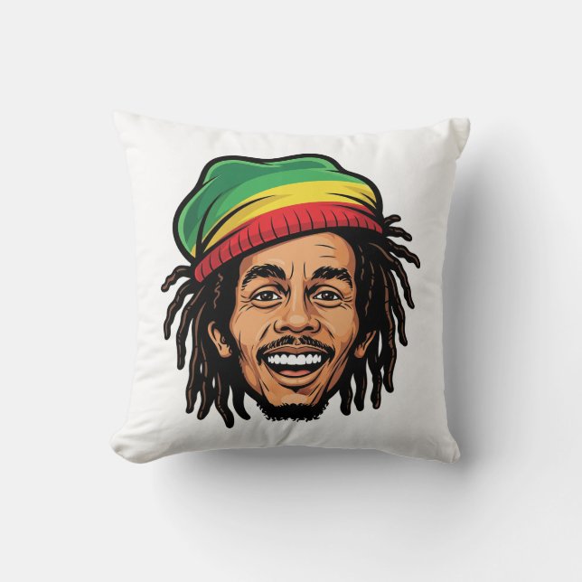 Bob Marley Inspired Cartoon Dreadlock Rasta Cushion (Front)