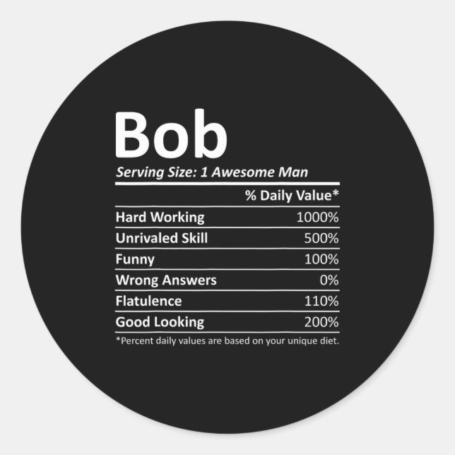 Bob Nutrition Funny Birthday D Name Gif  Classic Round Sticker (Front)