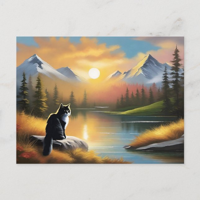 Bob Ross Style Cat Postcard (Front)
