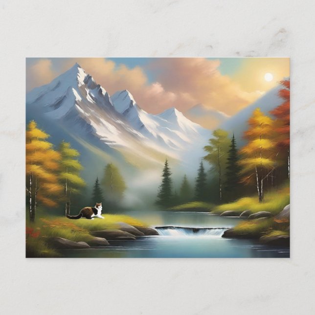 Bob Ross Style Cat Postcard (Front)