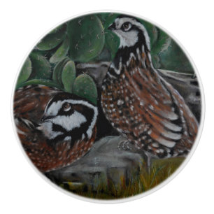 Bob White Quails Ceramic Knob