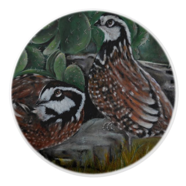 Bob White Quails Ceramic Knob (Front)