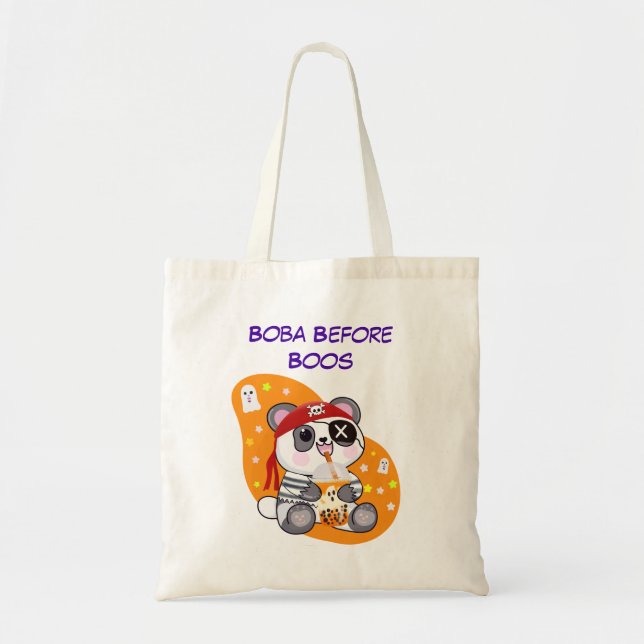 Boba Before Boos Pirate Kawaii Panda Bubble Tea Tote Bag (Front)