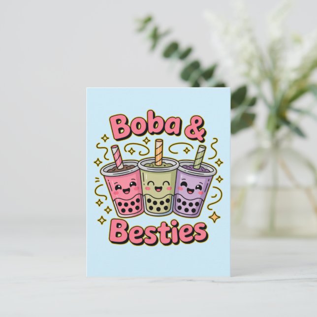BOBA & Besties Vibes – Perfect for Boba Tea Lovers Postcard (Standing Front)