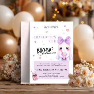Boba Birthday Invitation   Cute Spooky BOO-BA Part