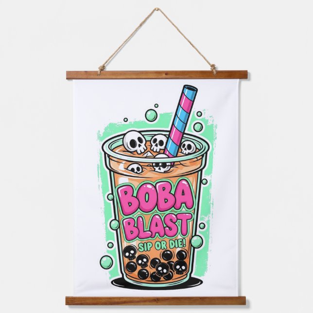Boba Blast – Sip or Die!  Hanging Tapestry (Front)