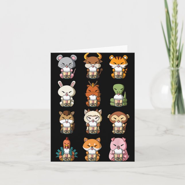 Boba Bubble Milk Tea Chinese Zodiacs Animal Lunar  Card (Front)
