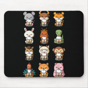 Boba Bubble Milk Tea Chinese Zodiacs Animal Lunar  Mouse Pad