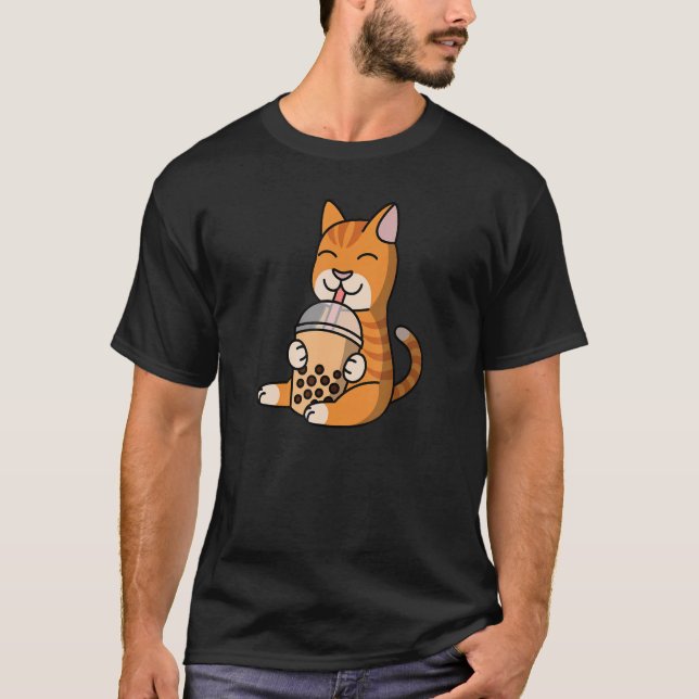 Boba Bubble Milk Tea Ginger Cat Pet T-Shirt (Front)