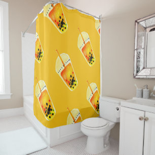 Boba Bubble tea art illustration Shower Curtain