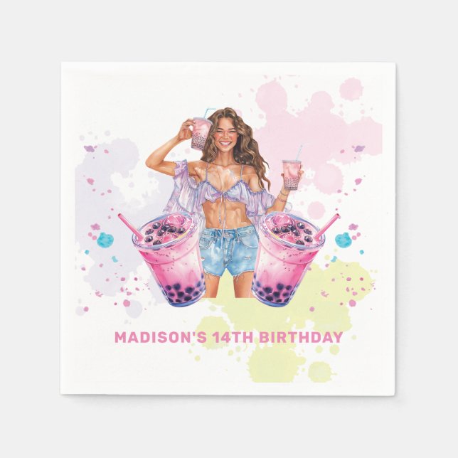 Boba Bubble Tea Birthday Personalised Napkin (Front)