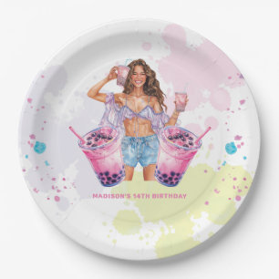Boba Bubble Tea Birthday Personalised Paper Plate