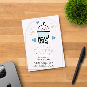 Boba Bubble Tea Blue Boy Baby Shower Acrylic Invitations