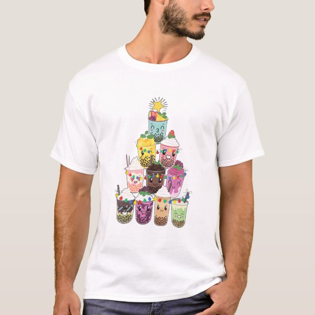 Boba Bubble Tea Christmas Tree T-Shirt (Front)