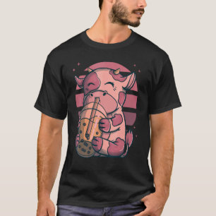 Boba Bubble Tea Cows Pink Sunset T-Shirt