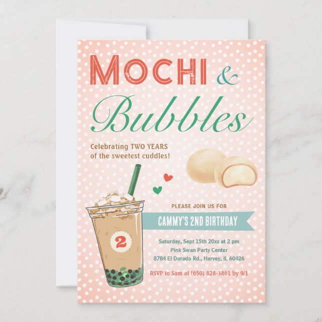 Boba Bubble Tea Ice Cream Second 2nd Kids Birthday Invitation (Front)