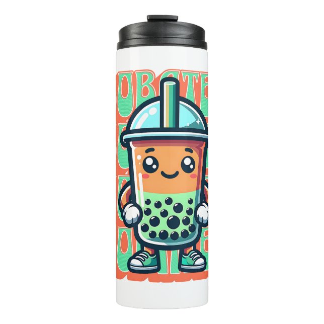 Boba Bubble Tea Kawaii Cute Cartoon Thermal Tumbler (Front)