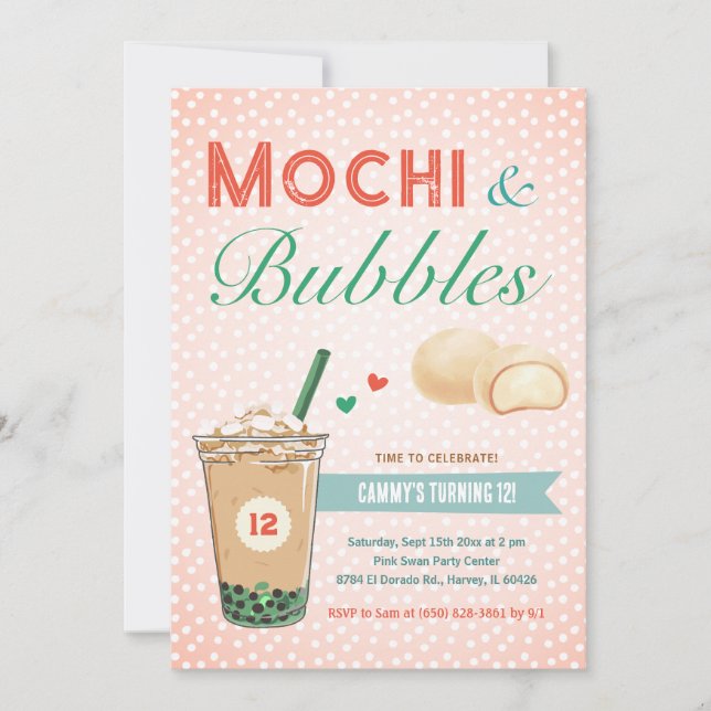 Boba Bubble Tea Mochi Sweet Kids Teen Girl Teenage Invitation (Front)