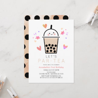 Boba Bubble Tea Party Par-tea 1st Birthday Invitation