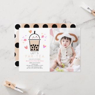Boba Bubble Tea Party Par-tea Photo 1st Birthday Invitation