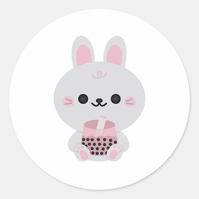 Boba Bunny Pink Classic Round Sticker (Front)