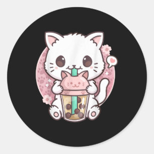 Boba Cat Boba Tea Bubble Tea Kawaii Anime Cat Kawa Classic Round Sticker