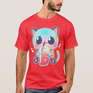 Boba Cat Drinking Bubble Tea Anime Neko Kawaii T-Shirt
