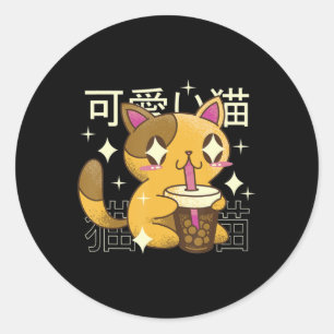 Boba Cat Kawaii Anime Japanese Food Girls Official Classic Round Sticker