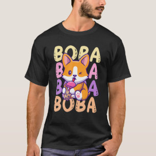 Boba Corgi Dog Drinking Bubble Tea Cream Puff Stra T-Shirt