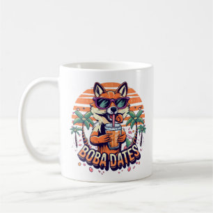 Boba Dates Trendy Cool Fox Drinking Boba Tea Coffee Mug