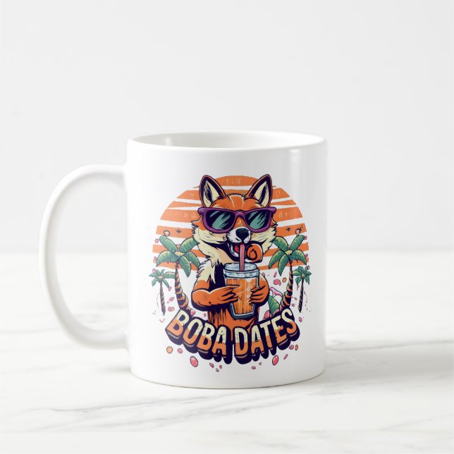 Boba Dates Trendy Cool Fox Drinking Boba Tea Coffee Mug (Left)
