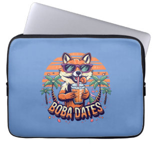 Boba Dates Trendy Cool Fox Drinking Boba Tea Laptop Sleeve
