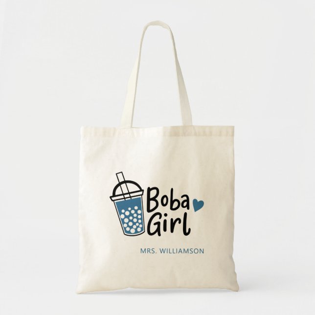 Boba Girl Bubble Tea Lover Personalised Tote Bag (Front)