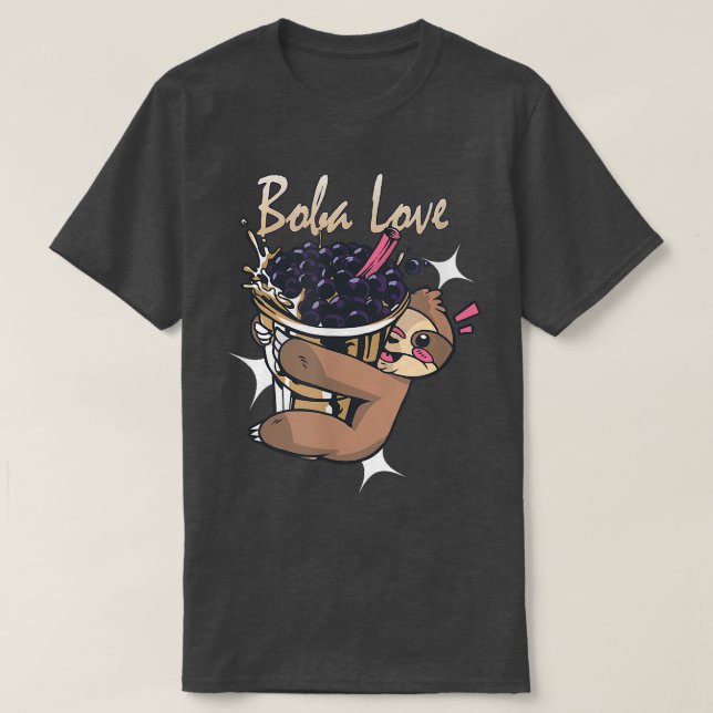 Boba Love Anime Bubble Tea Sloth  T-Shirt (Design Front)