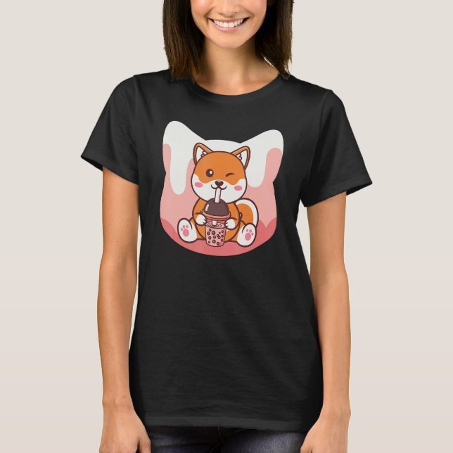 Boba Milk and Corgi Dog T-Shirt (Front)