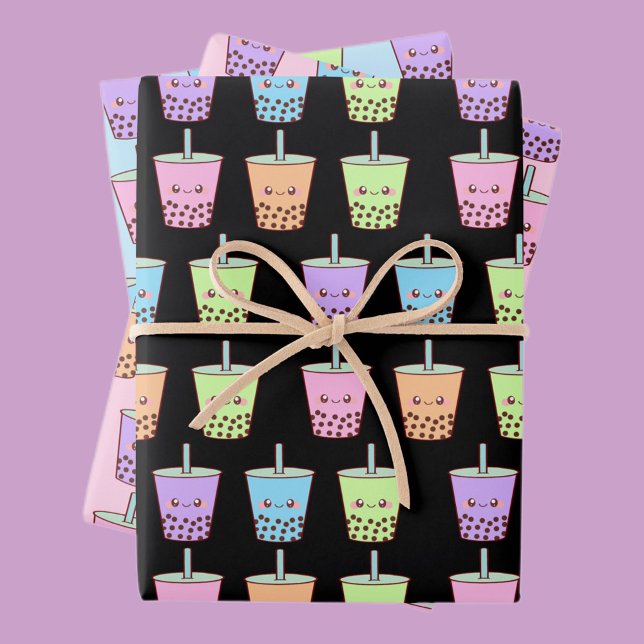 Boba Milk Tea Flavours Wrapping Paper Sheet (Creator Uploaded)