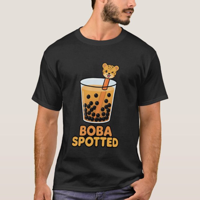 Boba Spotted Cute Winking Leopard Bubble Tea Straw T-Shirt (Front)