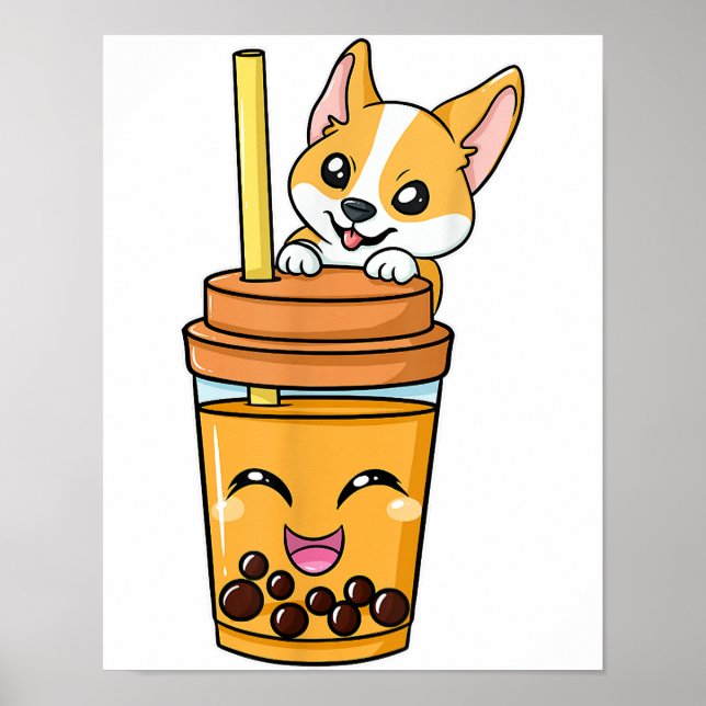 Boba Tapioca Pearls Bubble Milk Tea Drink Corgi Do Poster (Front)