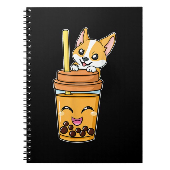 Boba Tapioca Pearls Bubble Milk Tea Drink Corgi Notebook (Front)