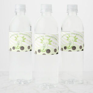 Boba Tea Axolotl Green Birthday Party Water Bottle Label