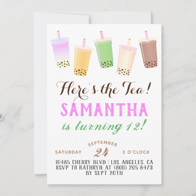 Boba Tea Birthday Invitation (Front)