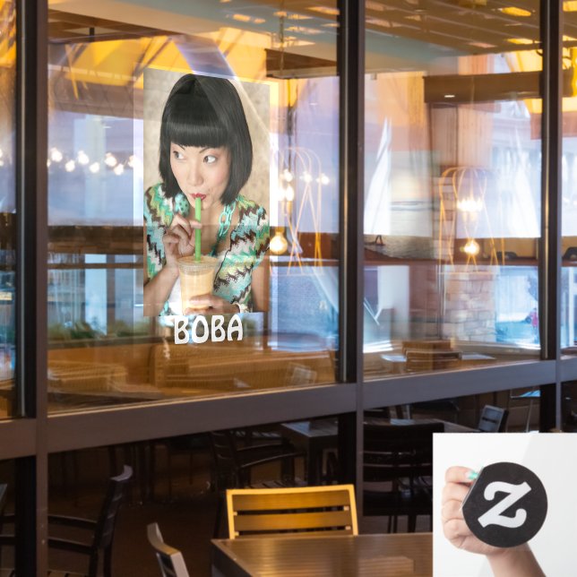 Boba Tea Bubble Drink Woman Advertisement  (Restaurant Window)