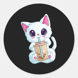 Boba Tea Cat Anime For Women Kawaii Bubble Tea Ne Classic Round Sticker
