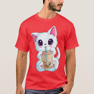 Boba Tea Cat Anime Shirts For Women, Kawaii Bubble