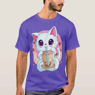 Boba Tea Cat Anime Shirts For Women, Kawaii Bubble