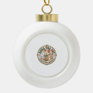 Boba Tea Cat Boba Tea Cat Vintage Vector Art Shirt Ceramic Ball Christmas Ornament