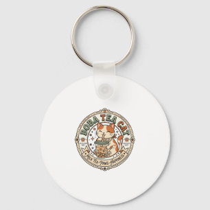 Boba Tea Cat Boba Tea Cat Vintage Vector Art Shirt Key Ring