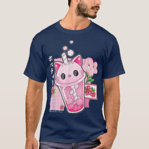 Boba Tea Cat Bubble Tea Kawaii Anime Japanese Girl T-Shirt