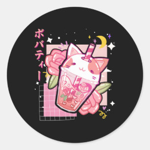 Boba Tea Cat Bubble Tea Kawaii Anime Japanese Nage Classic Round Sticker
