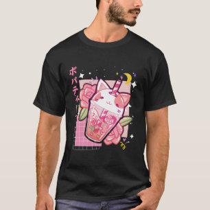 Boba Tea Cat Bubble Tea Kawaii Anime Japanese Nage T-Shirt